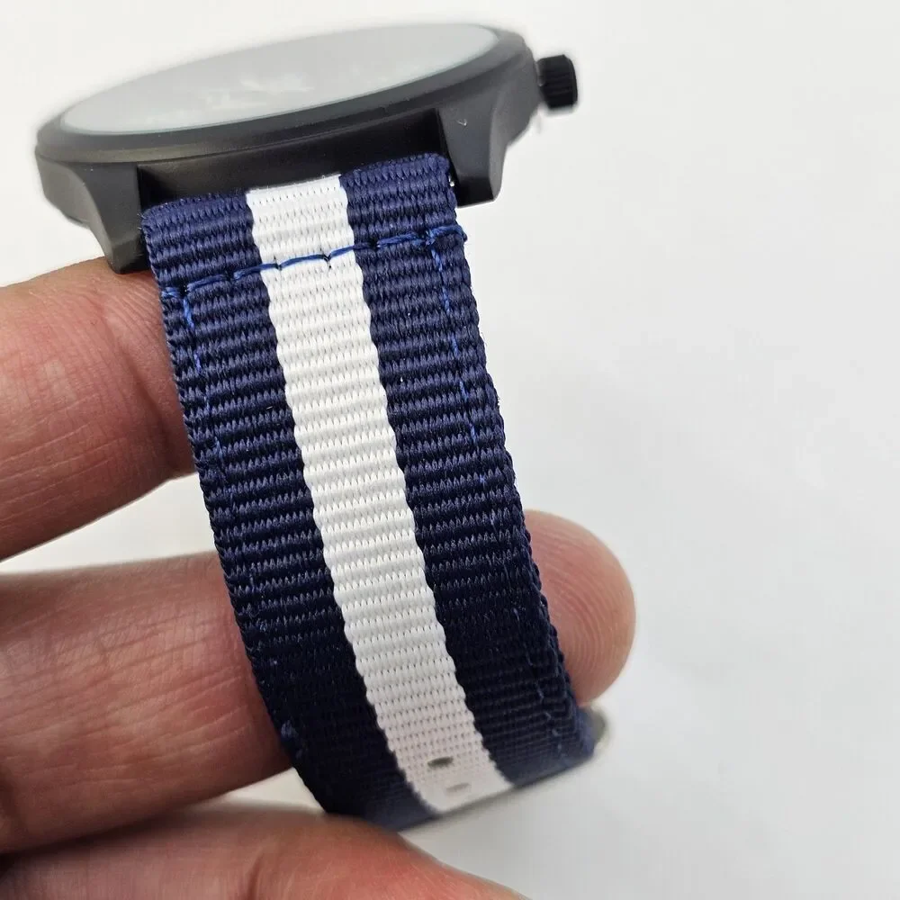 Men's Field Watch 42MM Black Case Black‎ Dial Blue White Canvas Band Straps